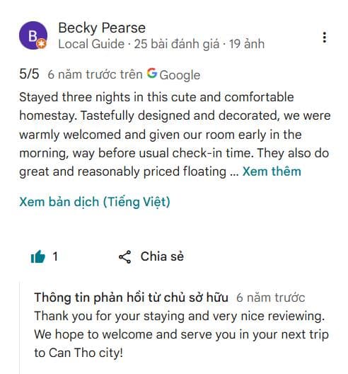 ảnh đánh giá thực tế của khách K2 Homestay