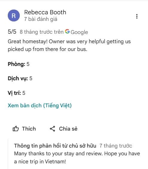 ảnh đánh giá thực tế của khách K2 Homestay